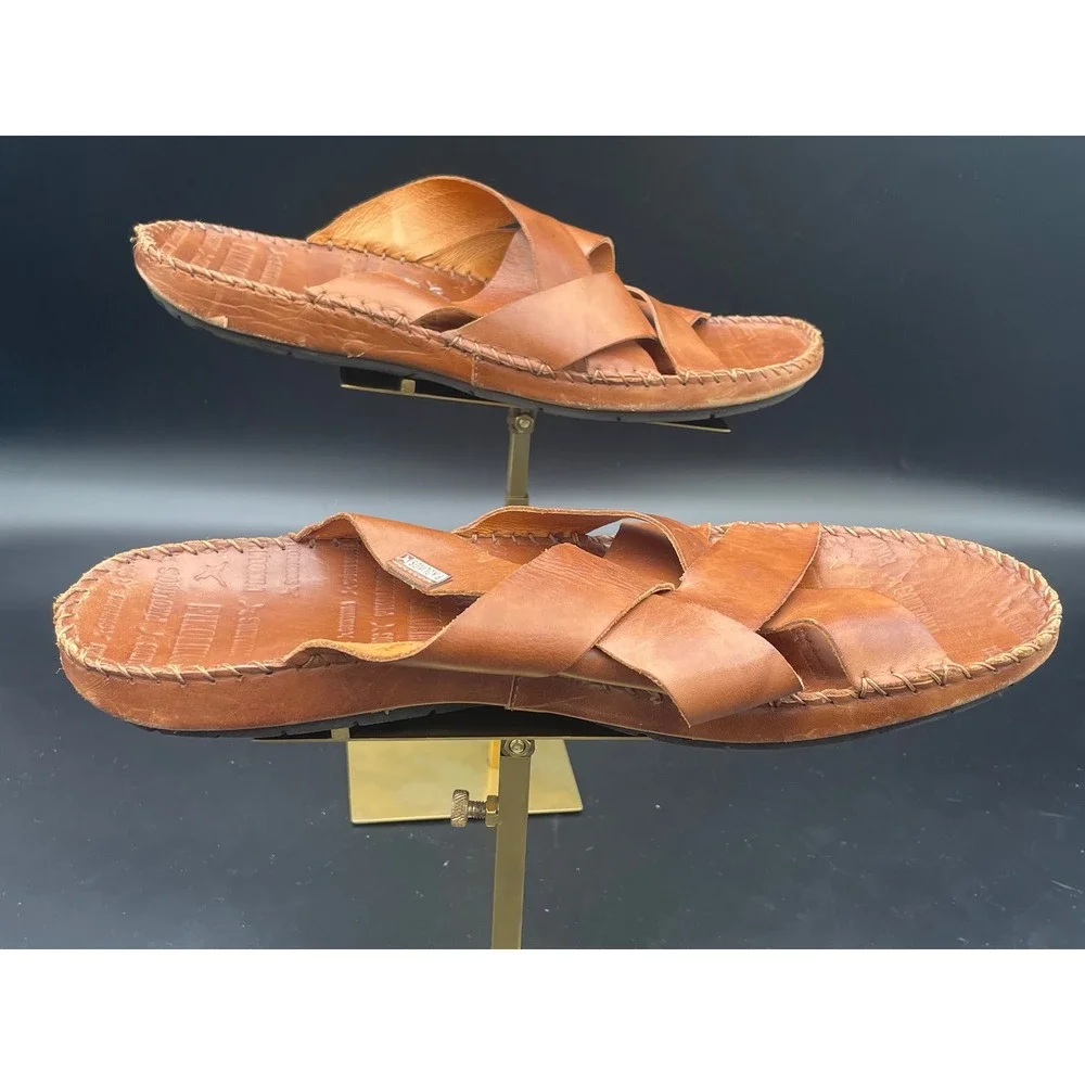 Pikolinos Tarifa Leather Slide Sandals Brown Criss Cross Men's EU 44 US 11